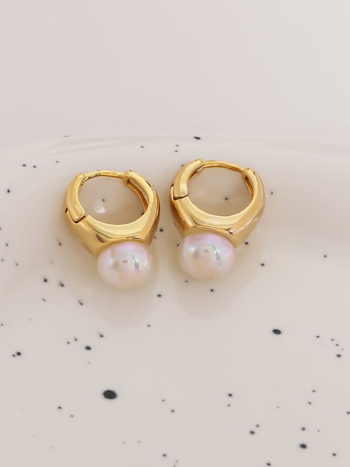 [copper needle] Brass Imitation Pearl Geometric Minimalist Earring